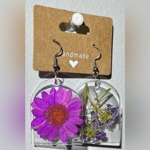 Purple Floral Resin Earrings